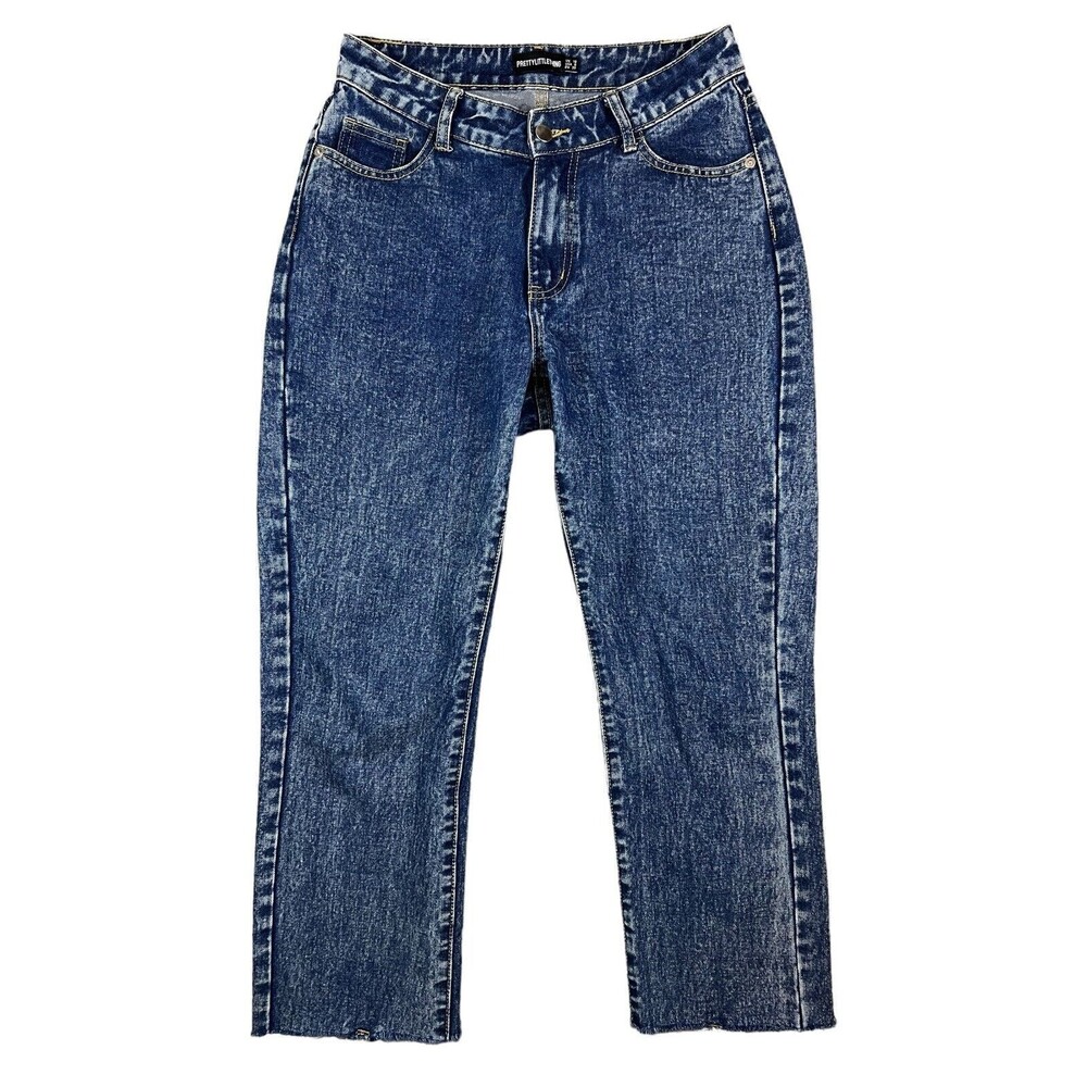 PrettyLittleThing Cropped Straight Leg Dip Jeans w Raw Hem Size US 6 Boho